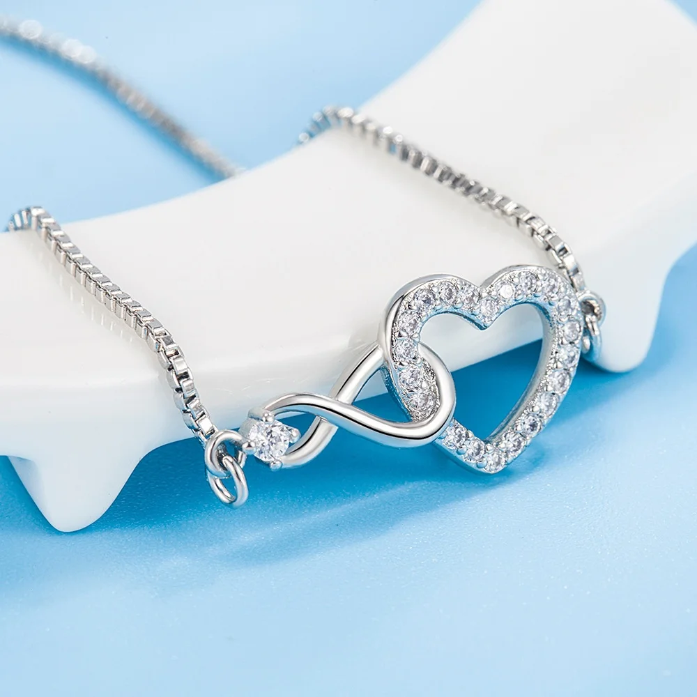 Women's Silver Color Adjustable Skeleton Heart Infinity Bracelet