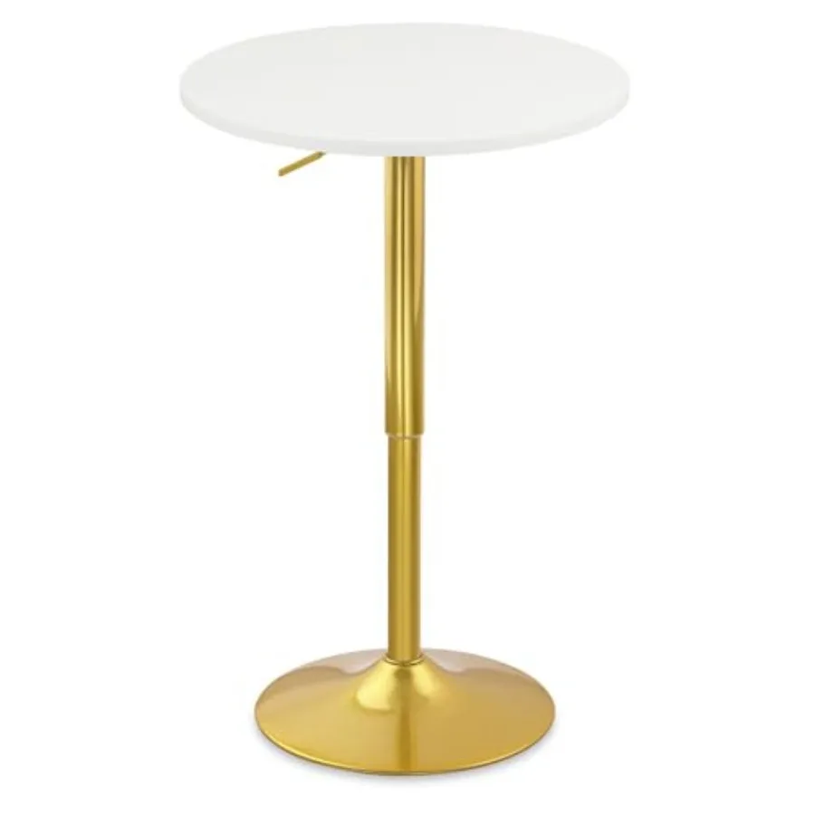 

Adjustable Height Round Bar Pub Table 26-36 with Gold Base 360 Swivel High Top Cocktail Table for Home Kitchen Party Drink Rest