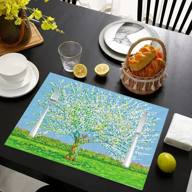 VIKAMA Placemat Watercolor Fruit Trees Print, Waterproof Oil-Proof Heat-Resistant Non-Slip Dining Table Mat