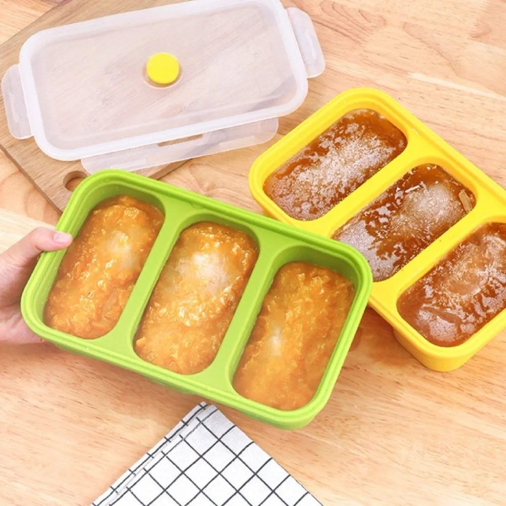 Multipurpose 750ml Freezer Soup Tray Silicone 3-Grid Soup Ice Cube Molds with Lid Easy Release Food Meal Molds Food Preparation