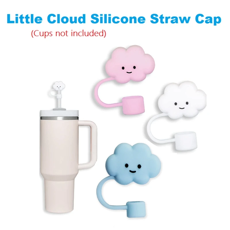 3 Piece 30&40Oz Tumbler Straw Cover White & Pink & Blue 8Mm Cloud Shape Straw Covers Cap Straw Protectors