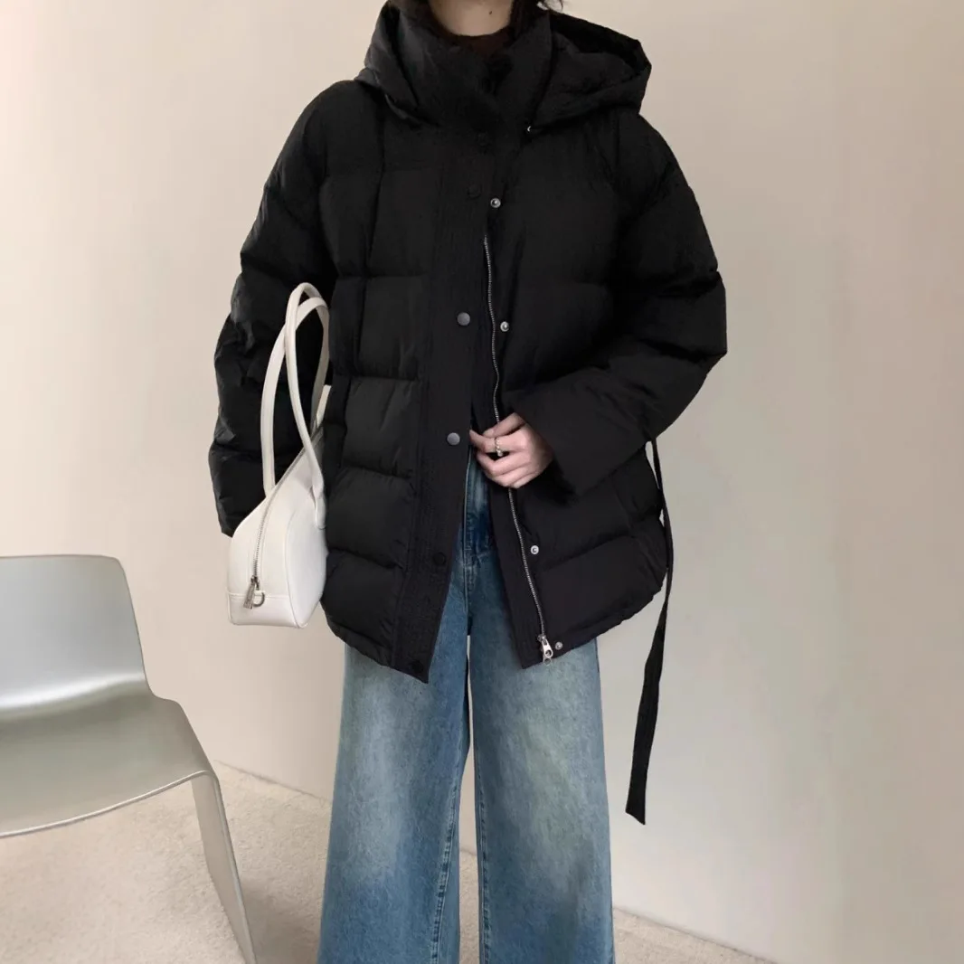 2025 Wintermode Nieuwe dames donsjas Commuter Hoodie Slanke riemjas