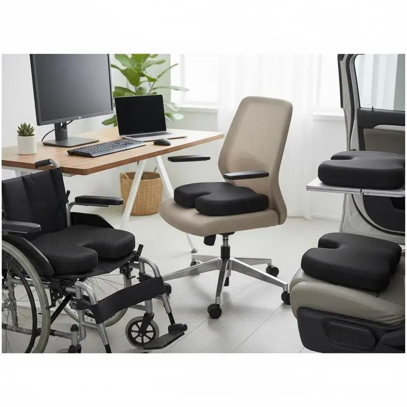 

Gel Memory Foam Chair Pad 18x14x3 Inches For Office Home Vehicle, Pressure Relief U-Shaped Ergonomic Design Breathable Cover Portable Handle