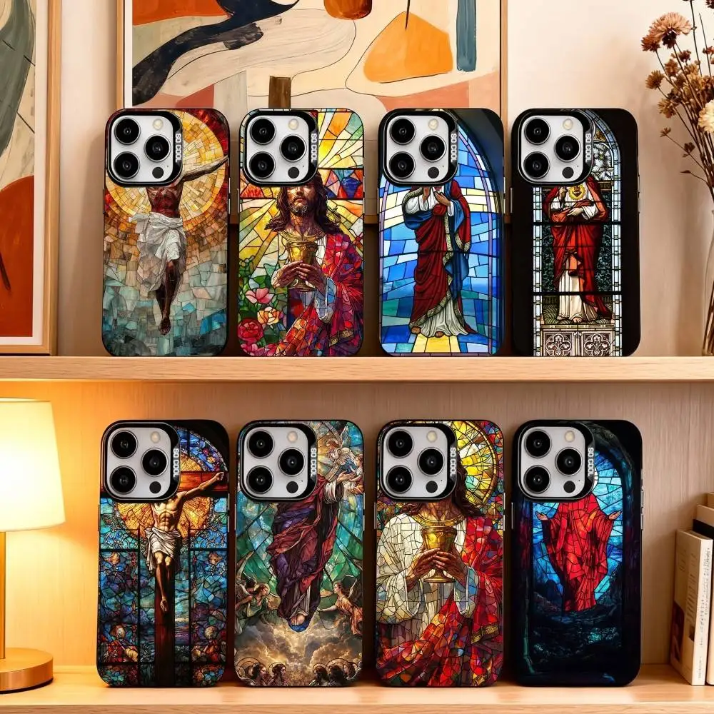 

C-Classic Stained Glass Jesus Christ Phone Case For iPhone17,16,15,14,13,12,11 Plus,Pro Max Black Candy silver phone case
