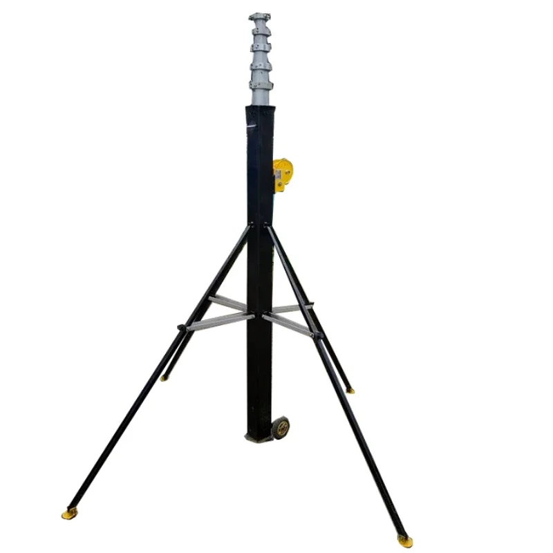 movable light pole winch up type mast 6m to 12 meters TV antenna tower telescopic mast with tripod and wheel