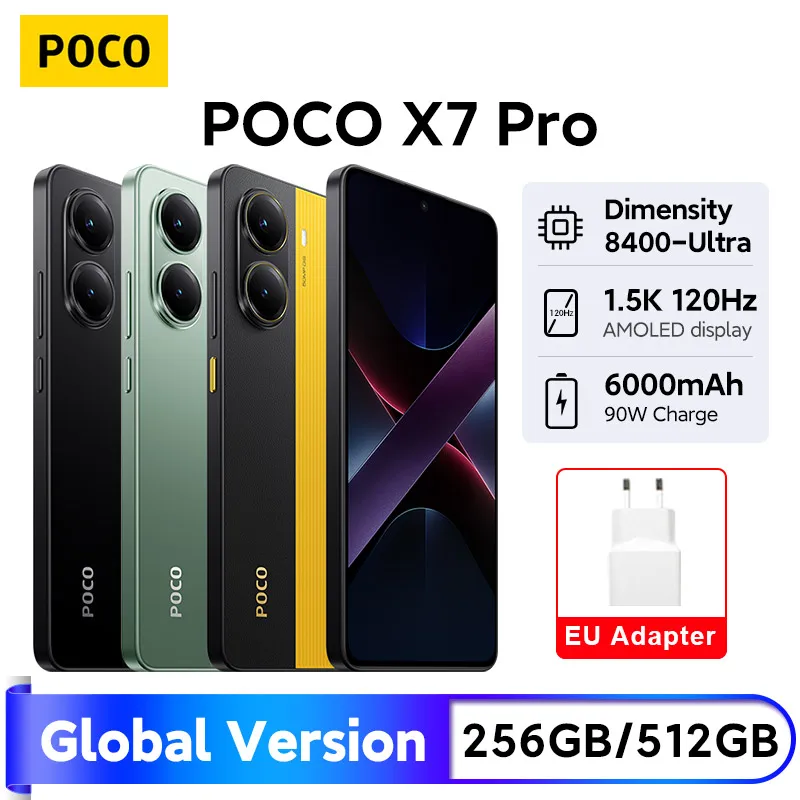 POCO X7 Pro 5G Global Version Mobile Phone 6000mAh 90W HyperCharge 1.5K 120Hz Display IP68 50MP Camera Dimensity 8400-Ultra NFC