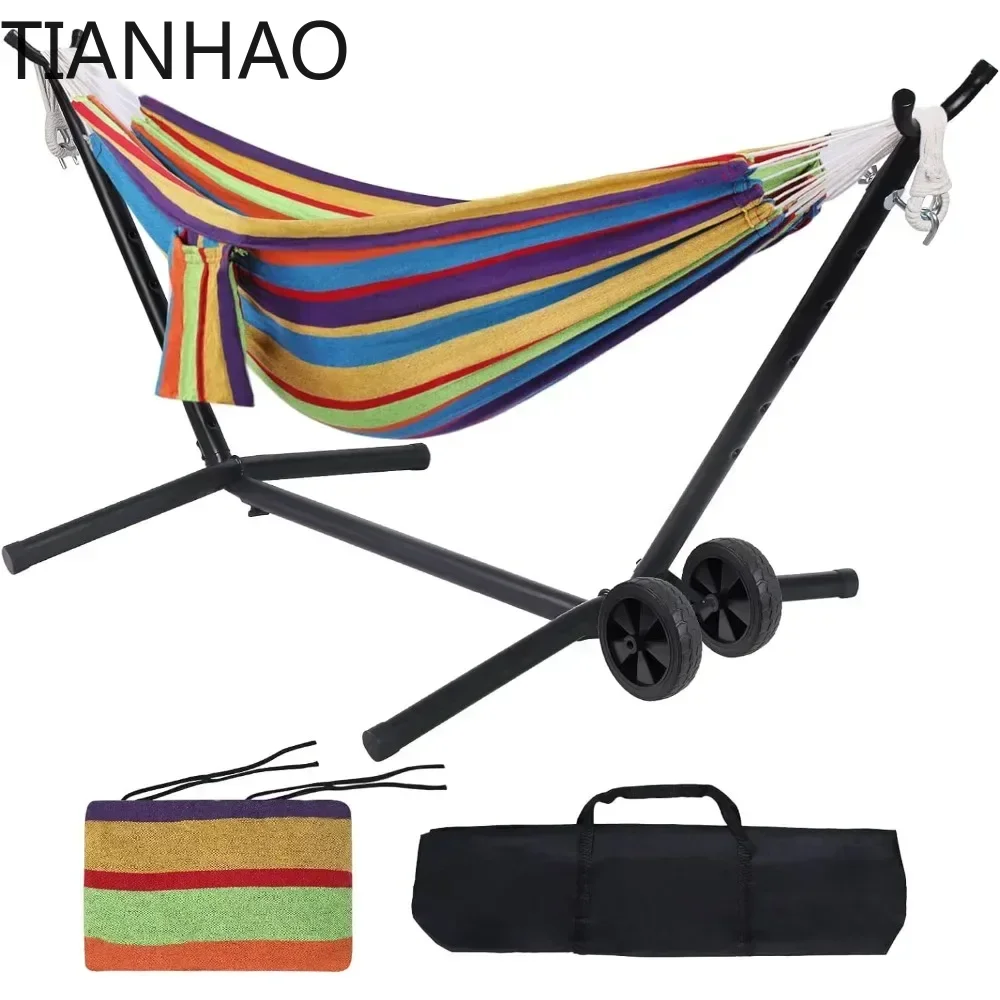 Portable Hammock with Stand Included with Wheels Double Outdoor 2 Person Heavy Duty Hamacas con Base 450 lbSHUN