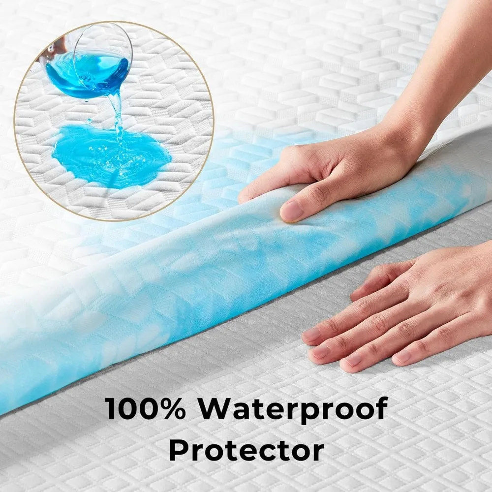 Double mattress with waterproof mattress protector, 8 inch gel memory foam mattress, fiberglass free