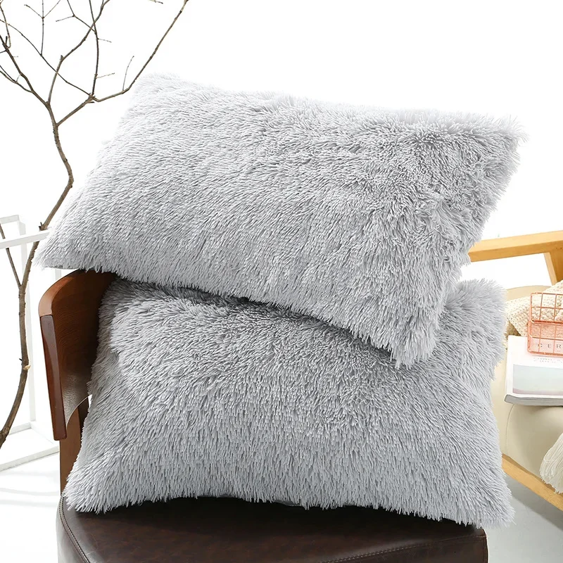 

50x70cm Soft Cozy Plush Pillowcase Solid Color Long Fluff Home Pillow Case Bed Waist Pillow Cover