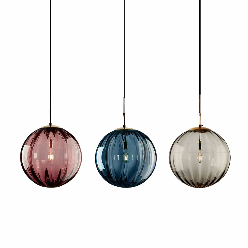 

Modern Pendant Lights Round Wave Glass Ball Hanging Lamp for Home Loft Bedroom Kitchen Living Room Luminaire Nordic Led Fixtures