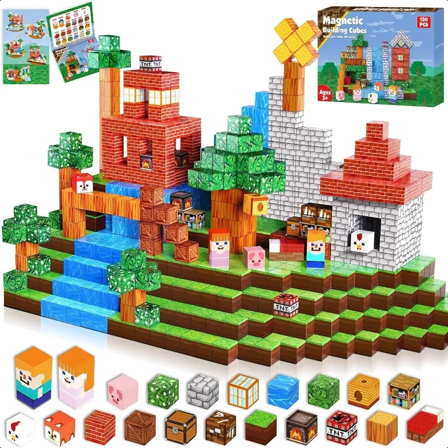 

Magnetic Blocks150PCS Grassland Magnetic Building Blocks Set Classroom Sensory Toy for Toddlers STEM Learning Construction Stac