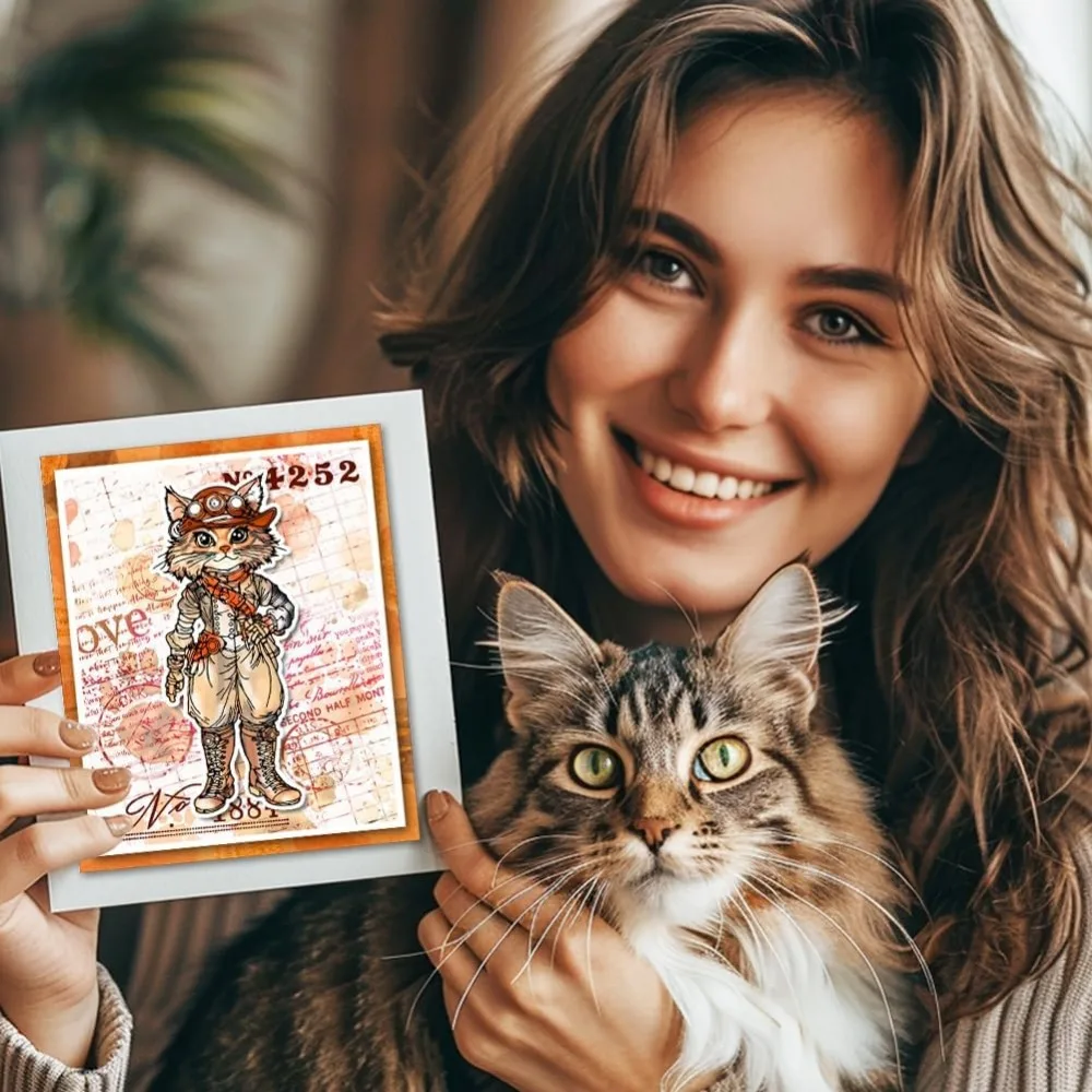 Vintage Cat Clear Stamps for Card Making Animals Silicone Clear Stamps Retro Clothes Transparent Stamps Seal for DIY