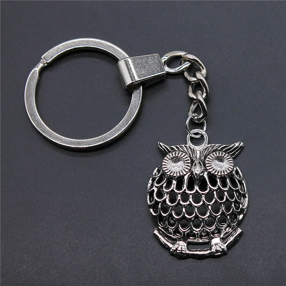 Women Men Keychain Gift 33x25mm Owl Pendants Keychain Keyring Holder Vintage Jewelry 2 Colors