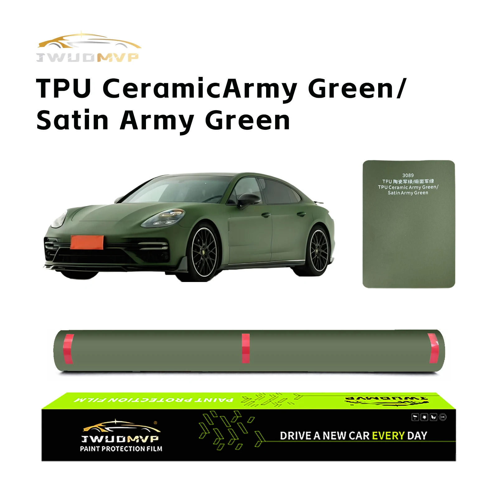 

JWUDMVP 1.52X15m TPU PPF Satin Green Car Color-Changing Film Self-Healing Scratch-Resistant Non-Fading High-Quality Car Wrap
