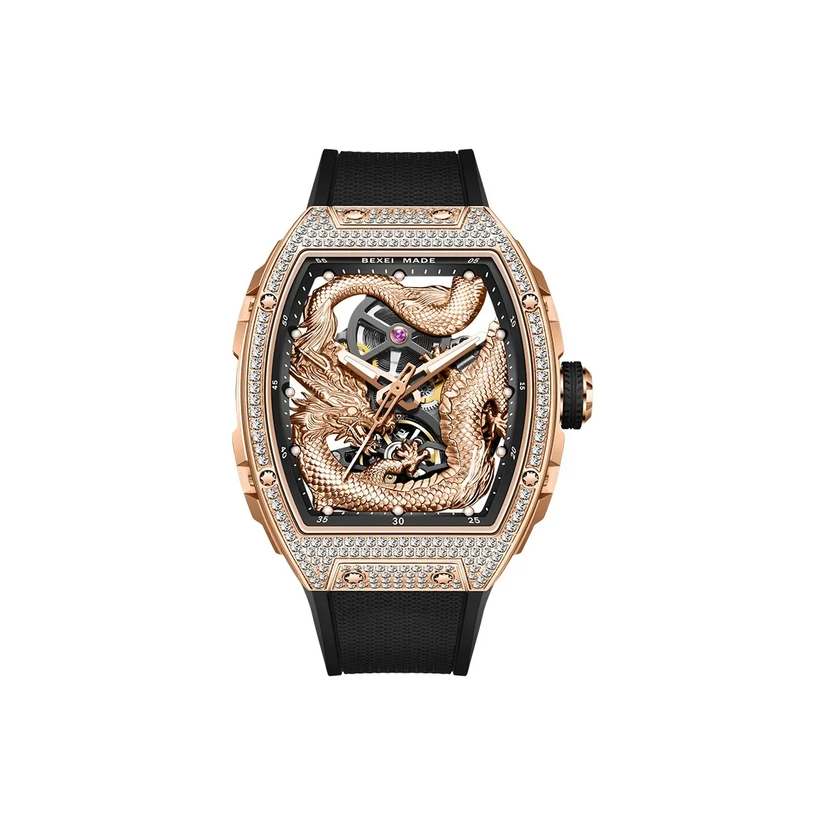 

BEXEI 9211 Automatic Mechanical Man Watch 3D Dragon Skeleton Movement Dial Zirconium Diamond Men's Luxury Watch Fashion