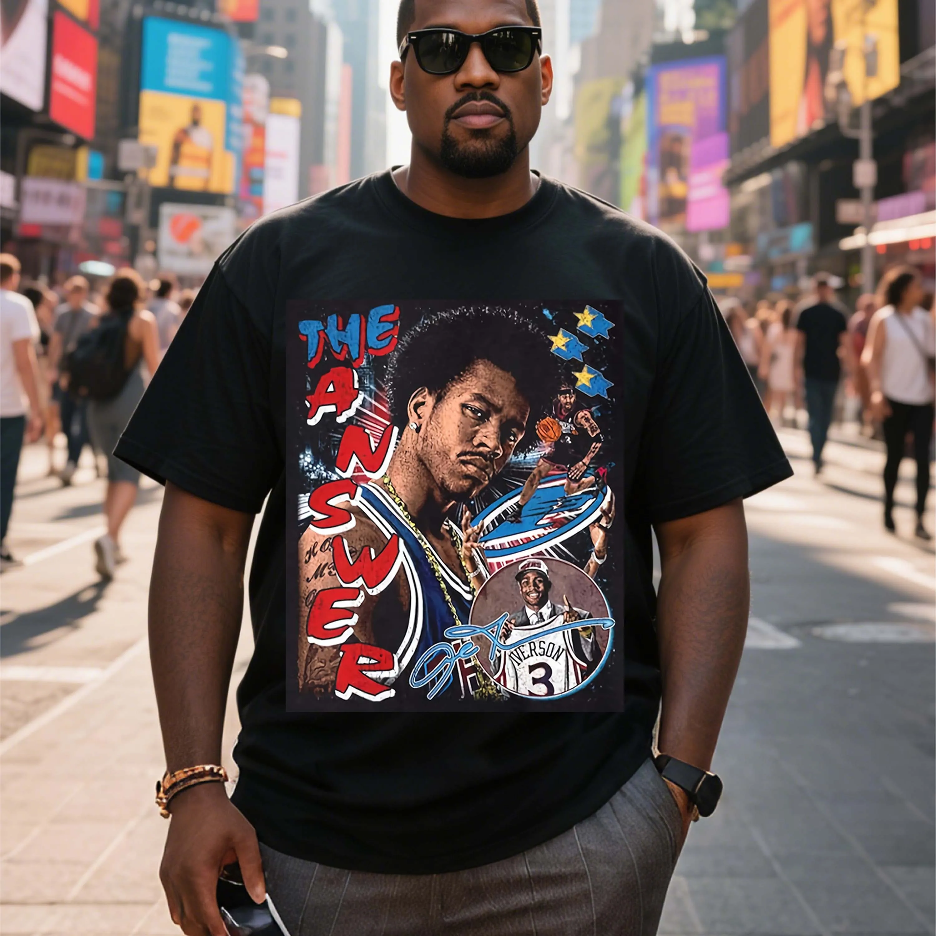 

Черная футболка больших размеров с короткими рукавами и рисунком Iverson, подходящая для летней одежды для отдыха на открытом воздухе