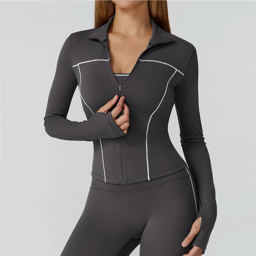 

Yoga Long Sleeve Sports Jacket Women Zip Fitness Yoga Shirt Gym Workout Top Activewear Female Running Push Up Cycling Coats
