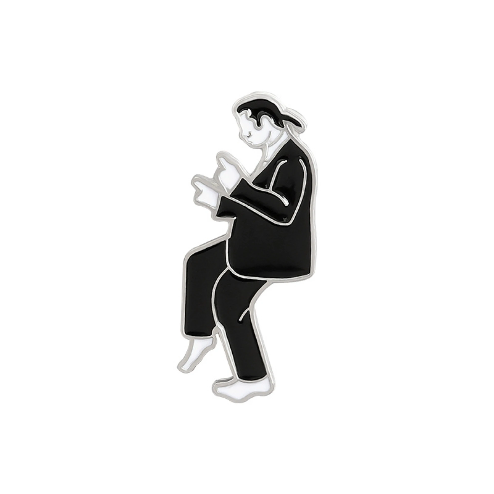 Black And White Punk Brooch Vulgar Novel Pulp Fiction Character Pin Baked Enamel Collar Brooch