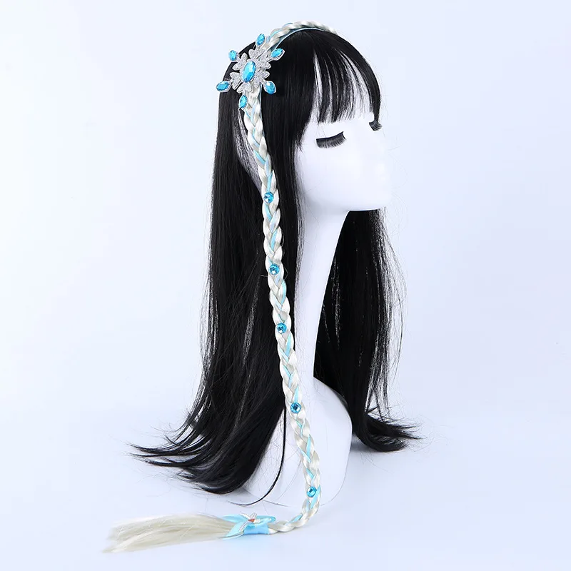 Diadema trenzada de flores para niña, accesorios para el cabello de vestido de princesa para niña, disfraz de Elsa, peluca de Cosplay, accesorios de fiesta