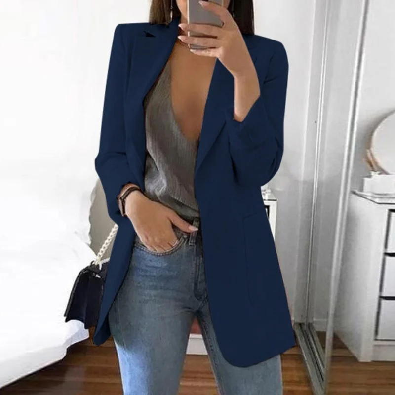 Solid Color Fashion 2024 New Casual Suit Collar Long Sleeve Slim Temperament Coat Women Large Size Hot Sale Streetwear Jacket