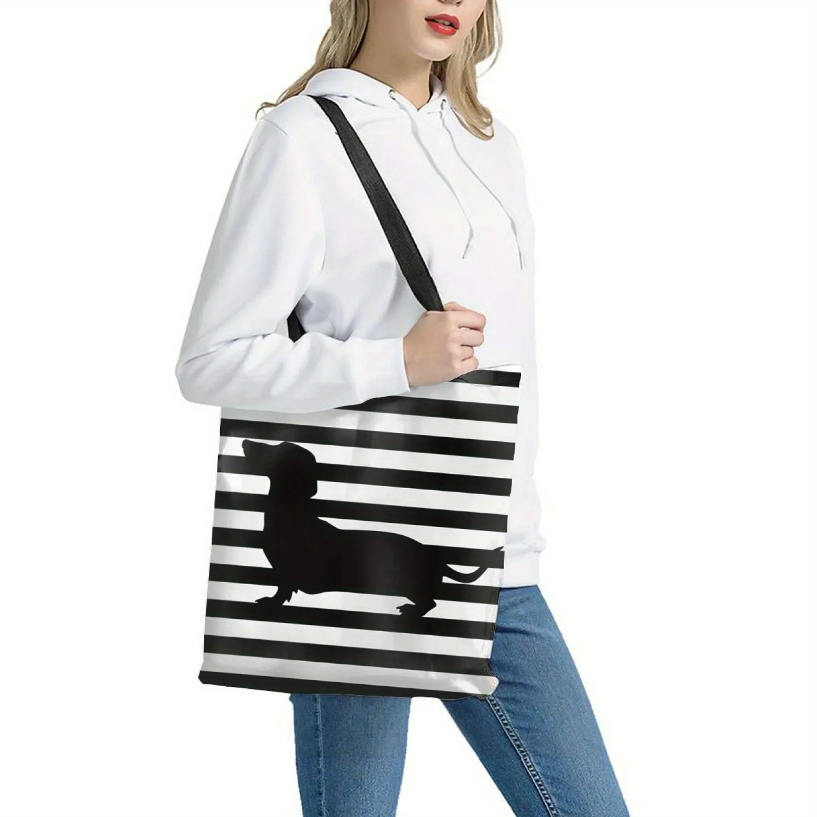 شيك الألماني طباعة حمل حقيبة سعة كبيرة حقيبة كتف عادية للنساء قوي البوليستر قابلة لإعادة الاستخدام حقيبة تسوق البقالة