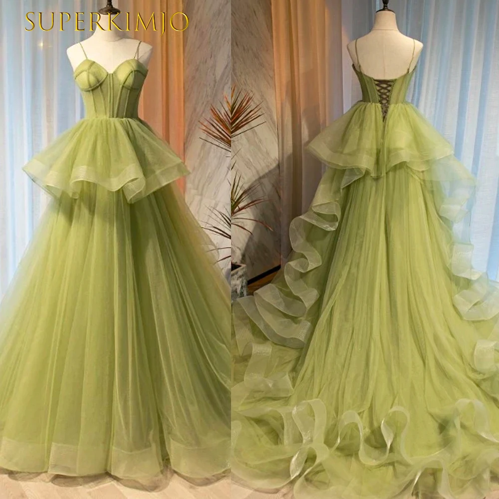 SuperKimJo – Robe De bal à plusieurs niveaux en Tulle vert, élégante Robe De soirée Simple, Robe De Mariage