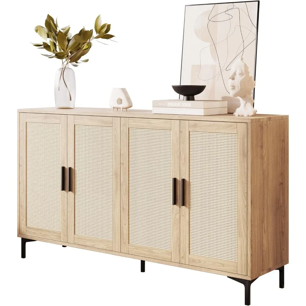 

Sideboard - Kitchen Buffet Cabinet with Rattan Decorated Doors, Accent Sideboard Cabinet with Doors, Coffee Bar Cabinet Rattan