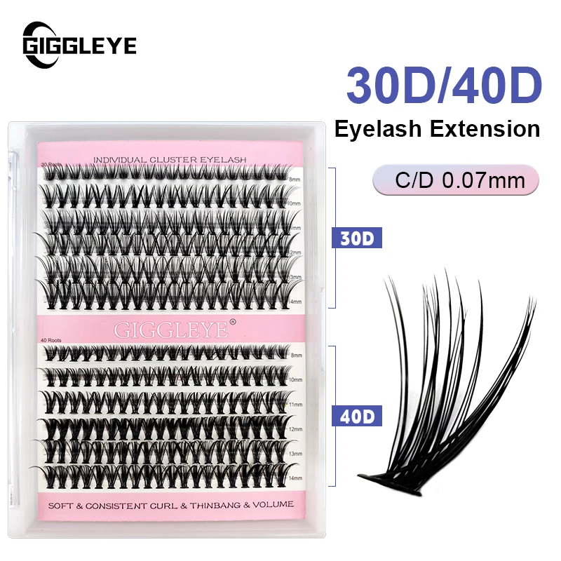 Giggleye 12 Row 30D&40D DIY Clusters Fake Eyelash Extension 240PCS Volume Lashes 8-14mm Mix Segmented Faux Mink Lashes