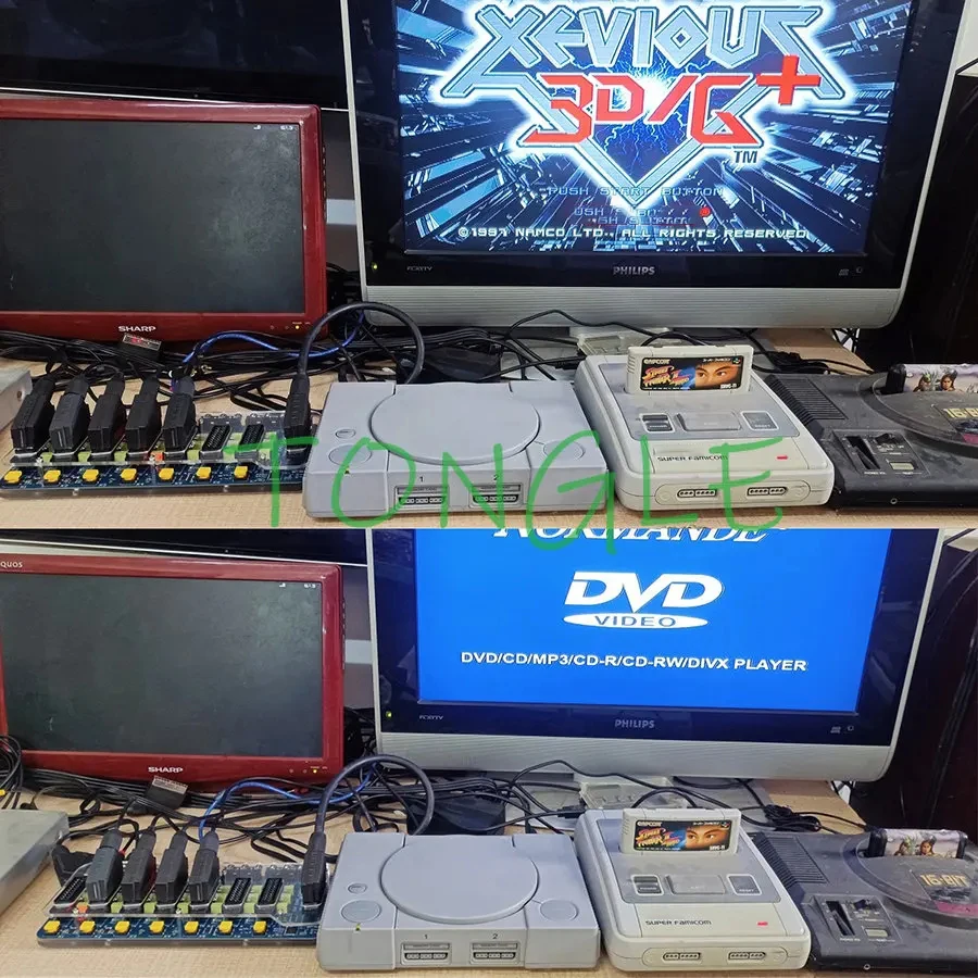 Retro Scart Switch with Acrylic Case, 7 in 1 Output, Video Mini Distributor, Converter, RGB, SVHS, AV Automatic Switcher Adapter