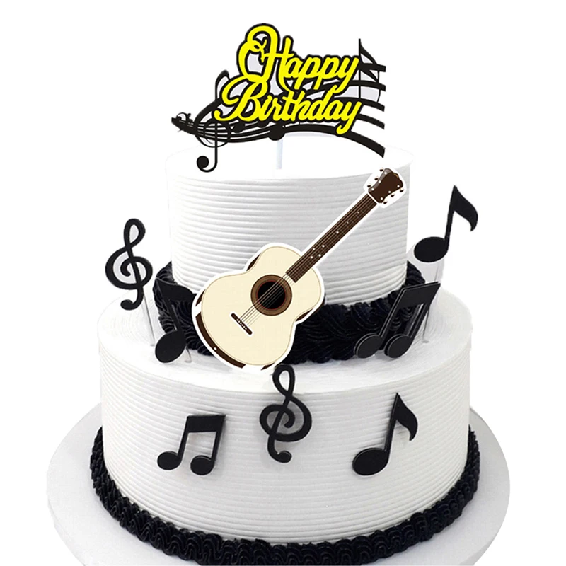 Creative Musical Notes Cake Topper Music Instruments Festival Cupcake Toppers For Wedding Birthday Party Decoration