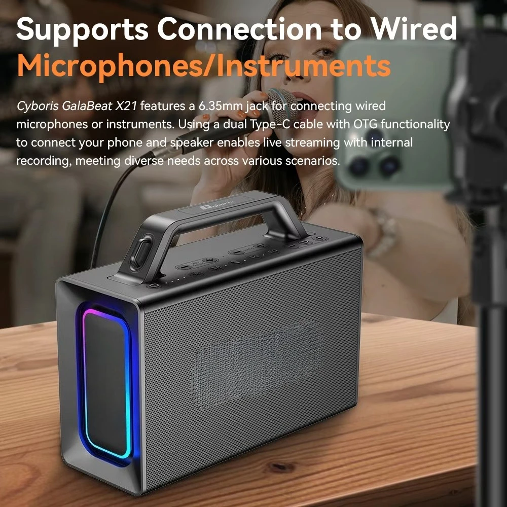 X21 Professional 200W Portable Karaoke Machine with Sound Mixer, 2 UHF Microphones, and Dynamic RGB Light Show