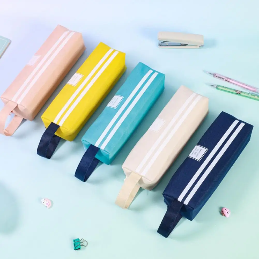 Zipper Pencil Bag School Office Stationery Pouch Large Capacity Boys Girls Pencil Case Solid Color Pencil Pouch School Supplies