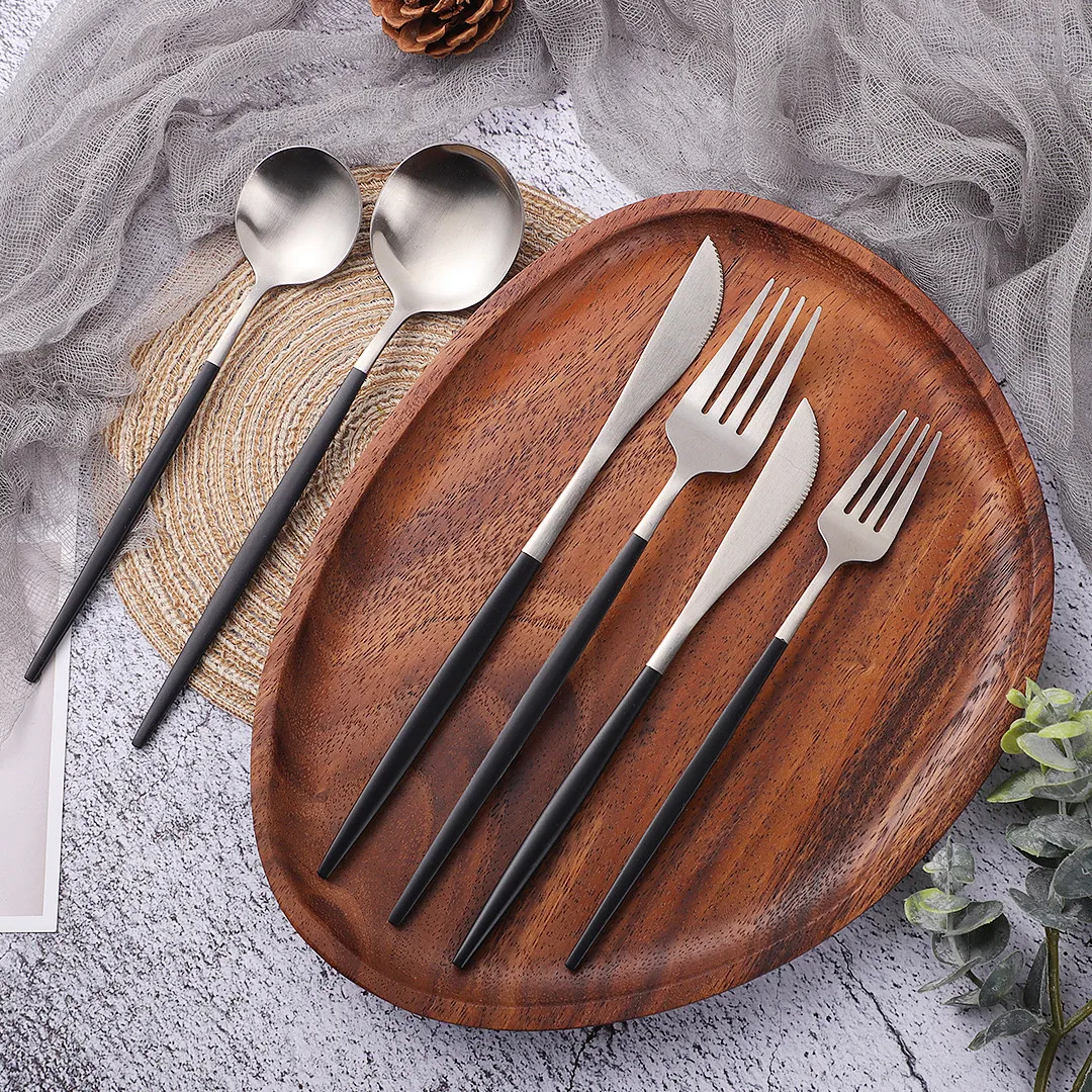 

Silverware with Black Handle Cutlery Set Matte 6Pcs Kitchen Forks Spoons Knives Flatware Set Stainless Steel Dinnerware Set