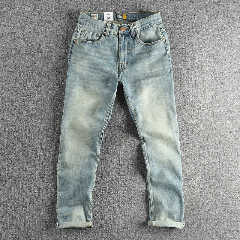 

Retro Washed American Casual Classic Straight Leg Jeans Men's Fitting Trendy Long Pants Youthful Wear Resistant Stone Wash