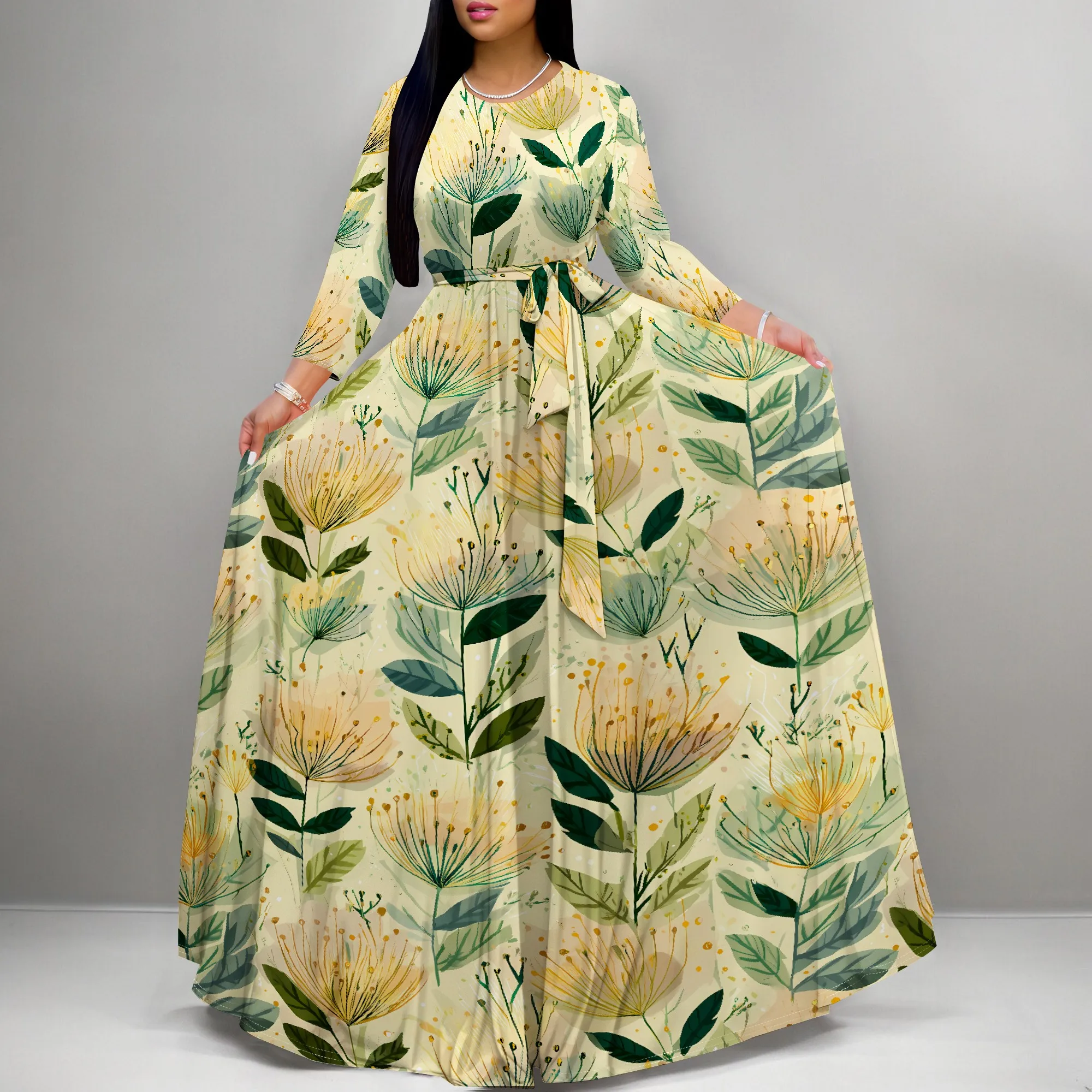 

Fresh Floral Print Long Sleeve Maxi Dress Women's Casual Spring Vacation Dress