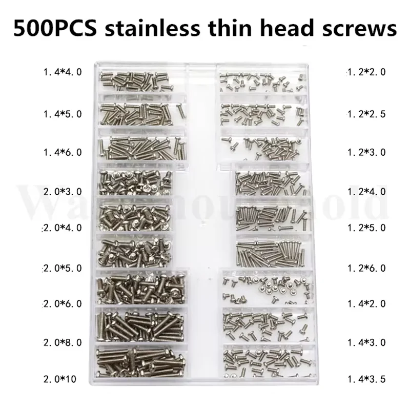 500Pcs Mini Screws Set Micro PC Laptop Computer Sunglass Watch Phone Tablet Glasses Repair Tiny Screw Tools DIY Kit Fastener Kit