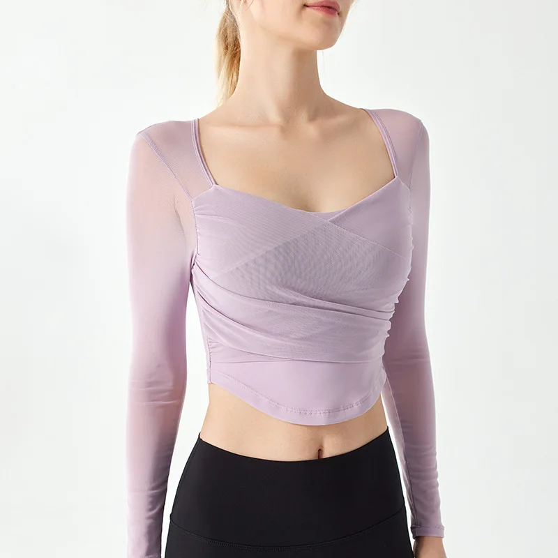 

Нижнее белье, костюм для йоги для женщин, новый сетчатый красный спортивный костюм для пилатеса с длинными рукавами, быстросохнущий, дышащий и утягивающий костюм для фитнеса