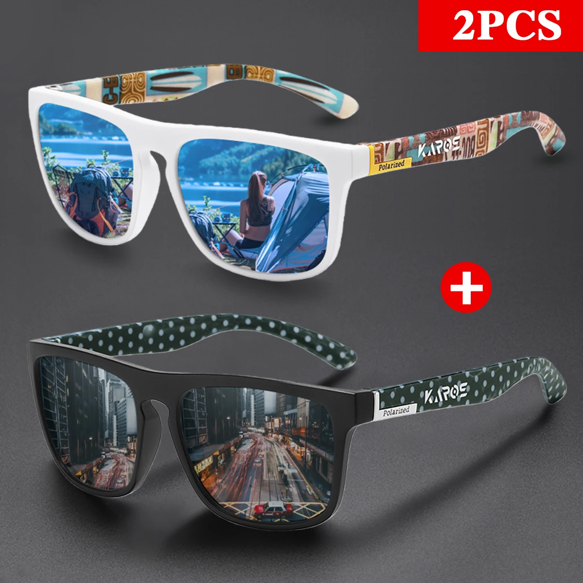 2 قطعة نظارات كارو الشمسية للجنسين الاستقطاب مرآة مربعة العلامة التجارية تصميم فاخر UV400 ظلة لصيد الأسماك القيادة ركوب الدراجات التنزه