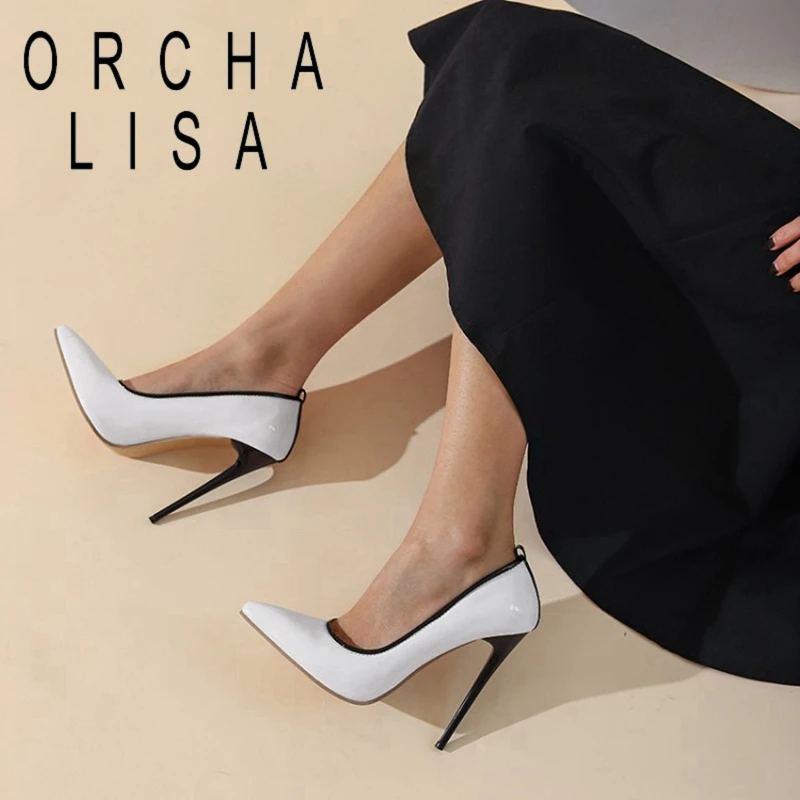 

ORCHA LISA Women Pumps 2021 New Pointed Toe 12.5cm High Thin Heels Patent Leather Elegant Sexy Size 47 Date Office Summer C2229