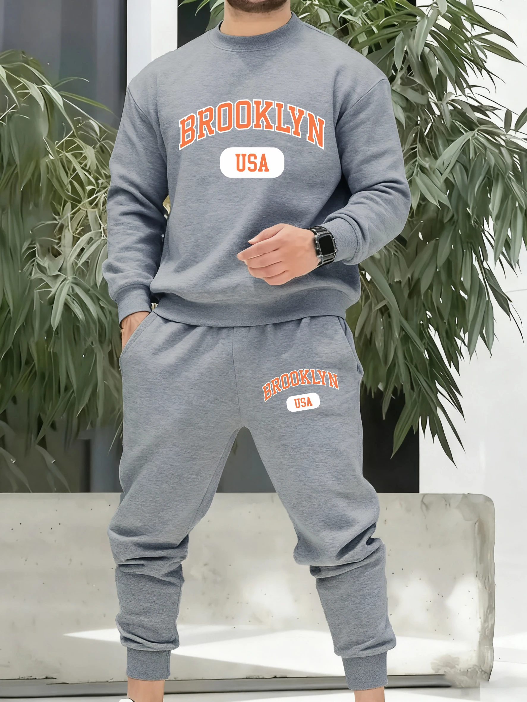 

Brooklyn Usa Art Word Print Мужской спортивный костюм Модная осенняя универсальная одежда Простые флисовые брюки Свободные мужские винтажные толстовки