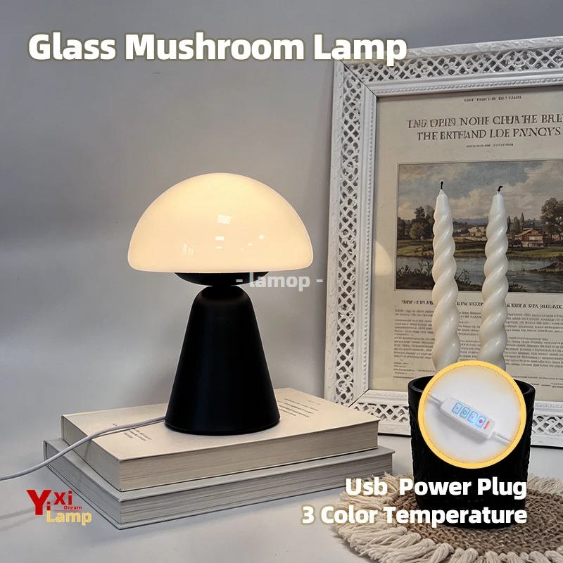 Mushroom Table Lamp - Lampu Meja Jamur Kaca 3 Warna
