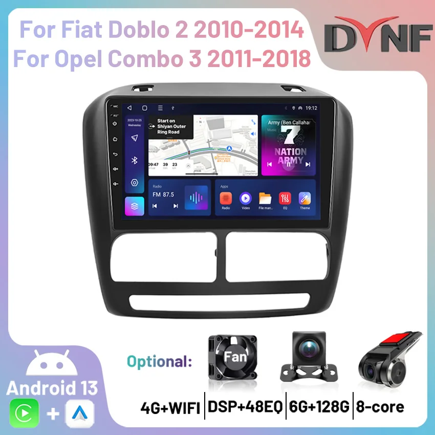 

GPS Navigation 2 Din Car Radio WIFI Wireless Android Carplay Multimedia Player For Fiat Doblo 2 2010-2014 Opel Combo 3 2011-2018