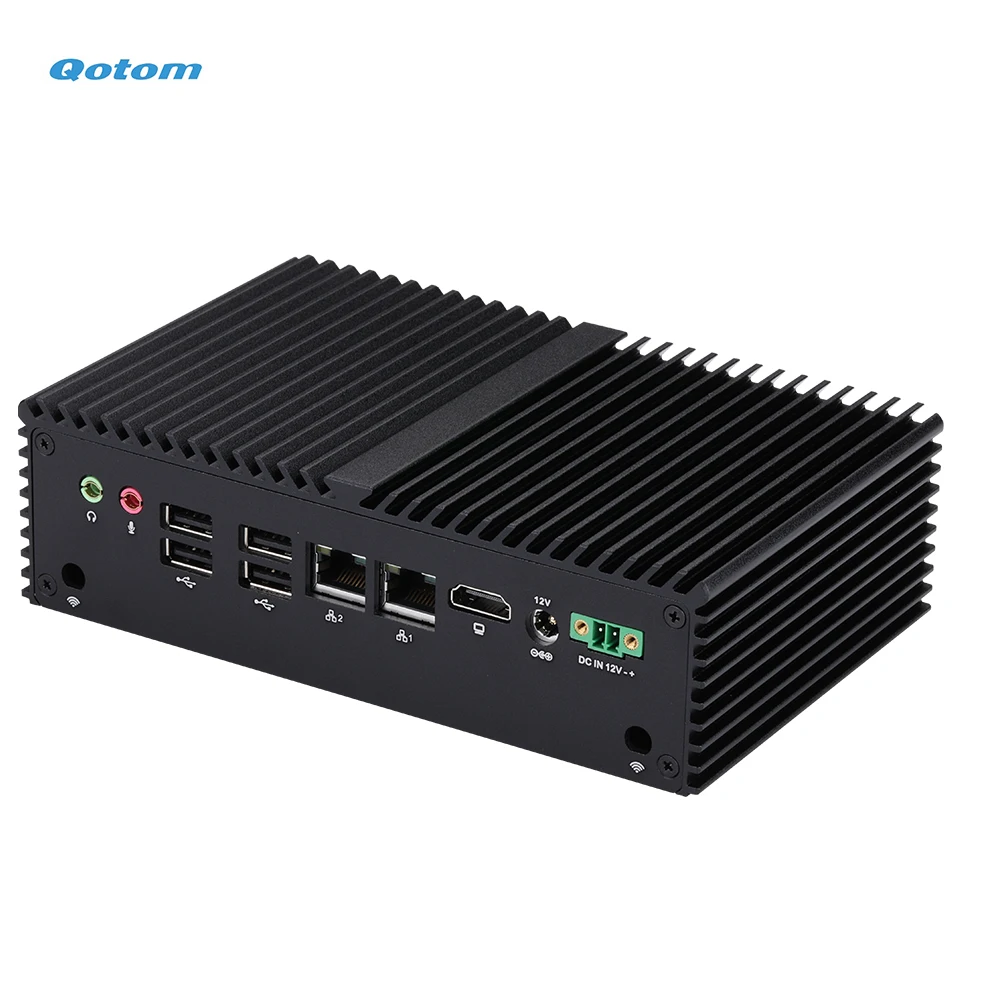 Qotom-미니 PC J6412 Qua 코어 2.0 GHz 듀얼 LAN, 듀얼 COM, 24/7 DDR4 RAM MSATA SSD 실행