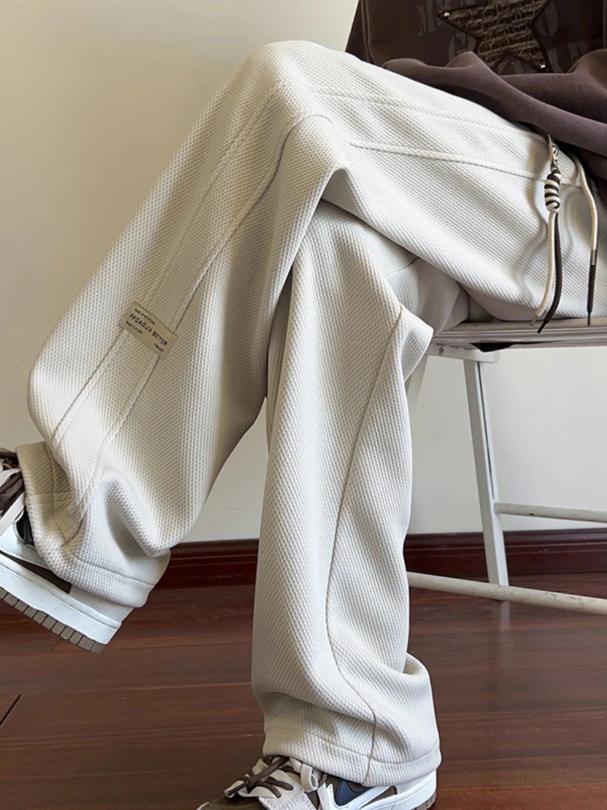 

Мужские спортивные штаны на подкладке American Sle Fce, драпированные повседневные брюки, зимние спортивные брюки, свободный крой, прямая эластичная талия