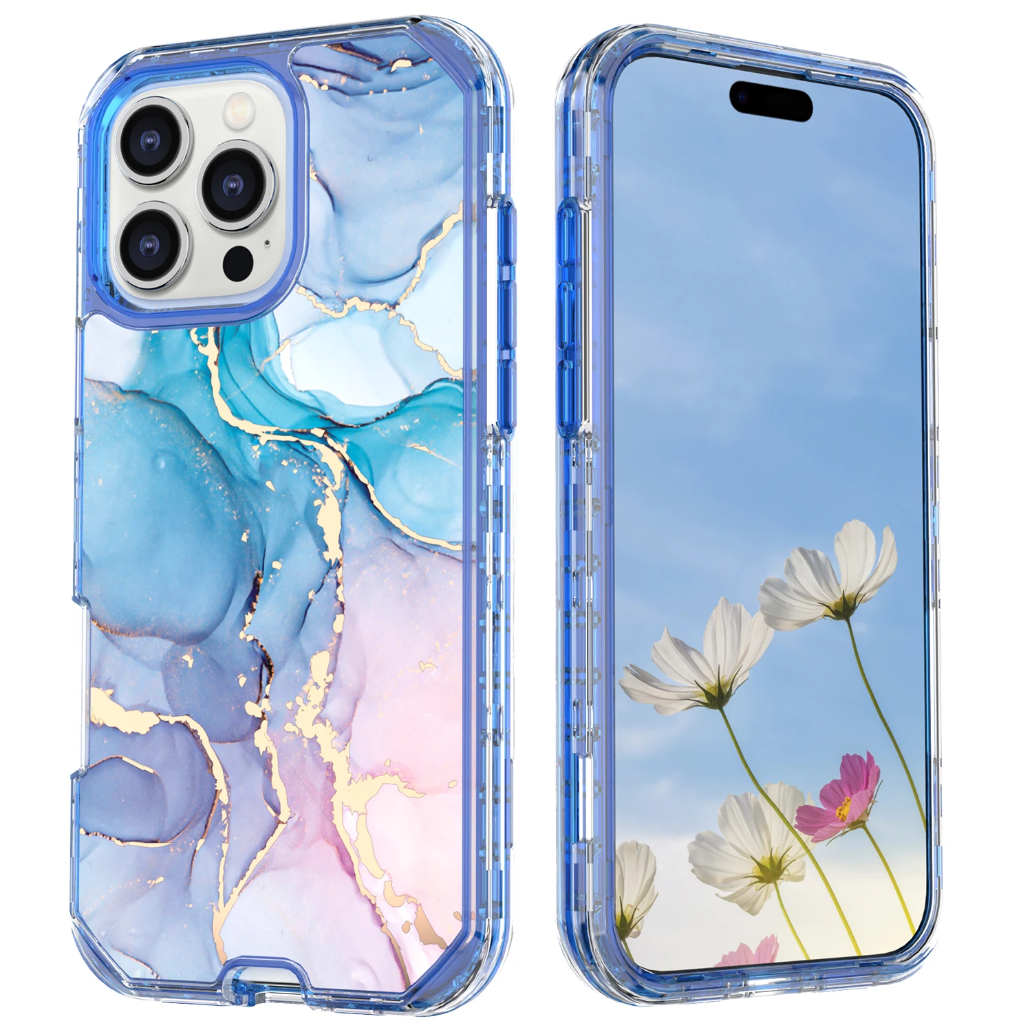 

Shockproof 3in1 Triple Layer Stone Marble Case For iPhone 16 Pro Max 15 14 13 12 11, Hybrid Heavy Duty Glossy Hard Phone Cover