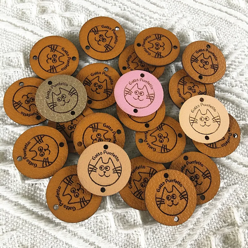 30pcs Custom leather labels for clothes knitting Round sewing accessories tags with logo Handmade crochet label free shipping