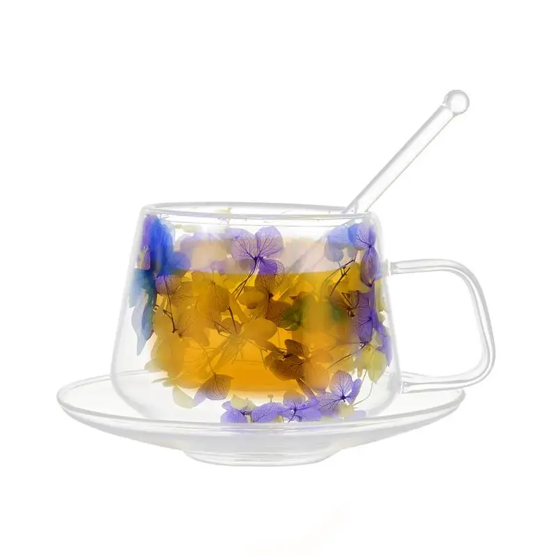 Glass Coffee Cups, Aesthetic Dried Flowers Cup, Double Insulateds Coffee Glass, 250ml Clear Flower Coffee Mug With Handles