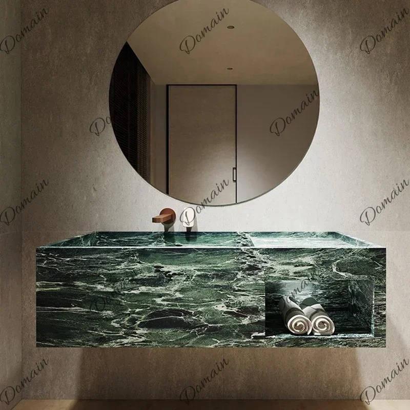 LZ Customizable Green Marble Bathroom Sink Storage Shelf Handcrafted Bathroom Basin Modern Home Premium Natural Stone Wash Basin