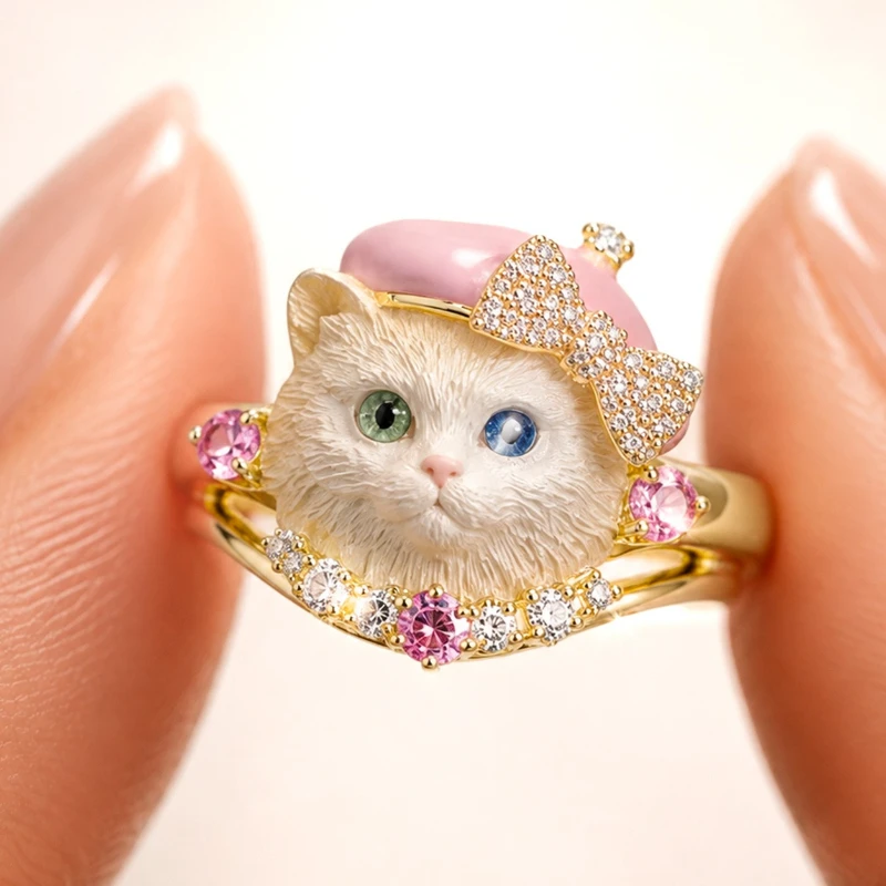 Cute and Playful Cat Brushed Ring, Exquisite Sweet, Cool Fashionable Women's Ring Niche Versatile Hand  Accessories Charm Gift