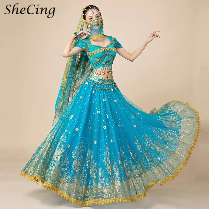 

Женский Хэллоуин, косплей, топ для танца живота, платье для взрослых, индийский фестиваль, арабское сари с жасмином, фэнтези, рейв, Болливуд, наряд, костюм